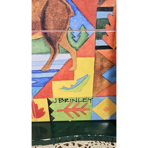 J. Brinley Art Tile in a Wooden Serving Tray Moose Scene (read) - Picture 6 of 12